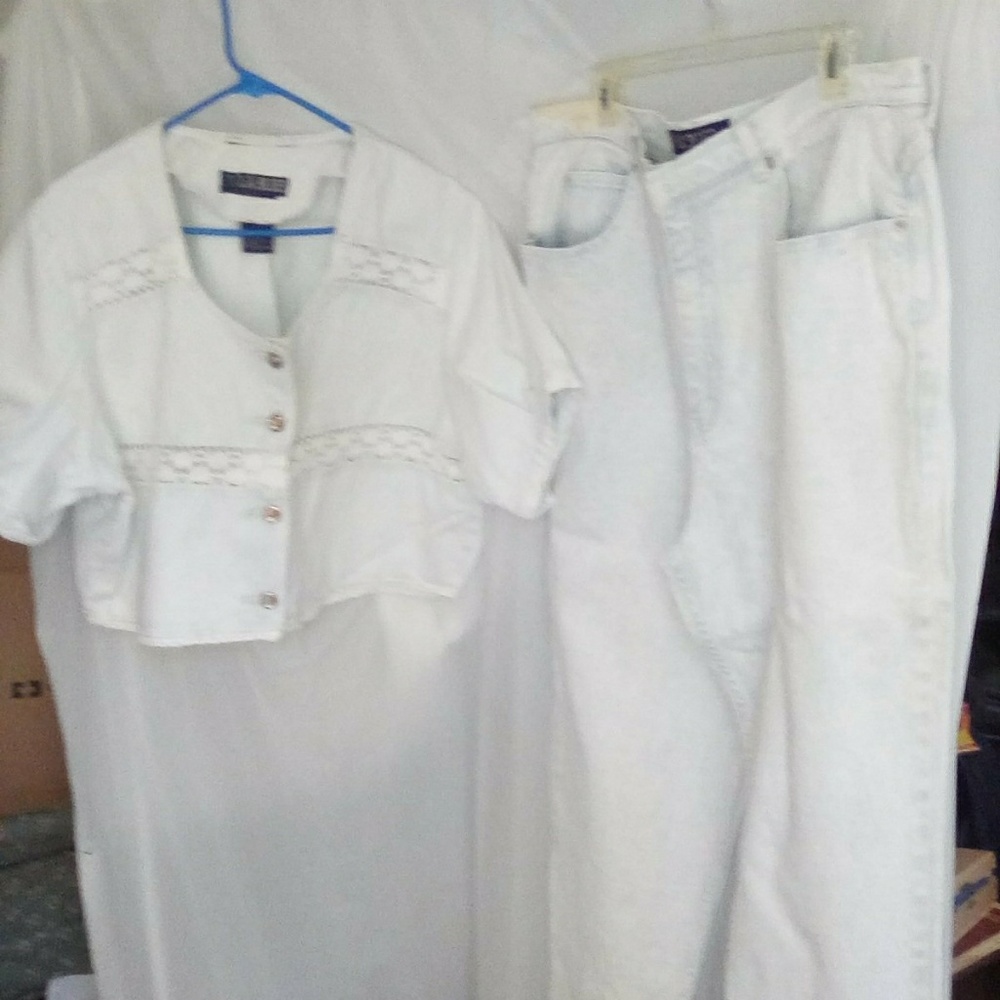 2pc ice blue denim pants suit